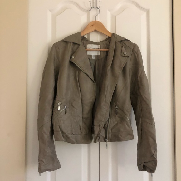 Taupe Leather Jacket - Picture 1 of 5